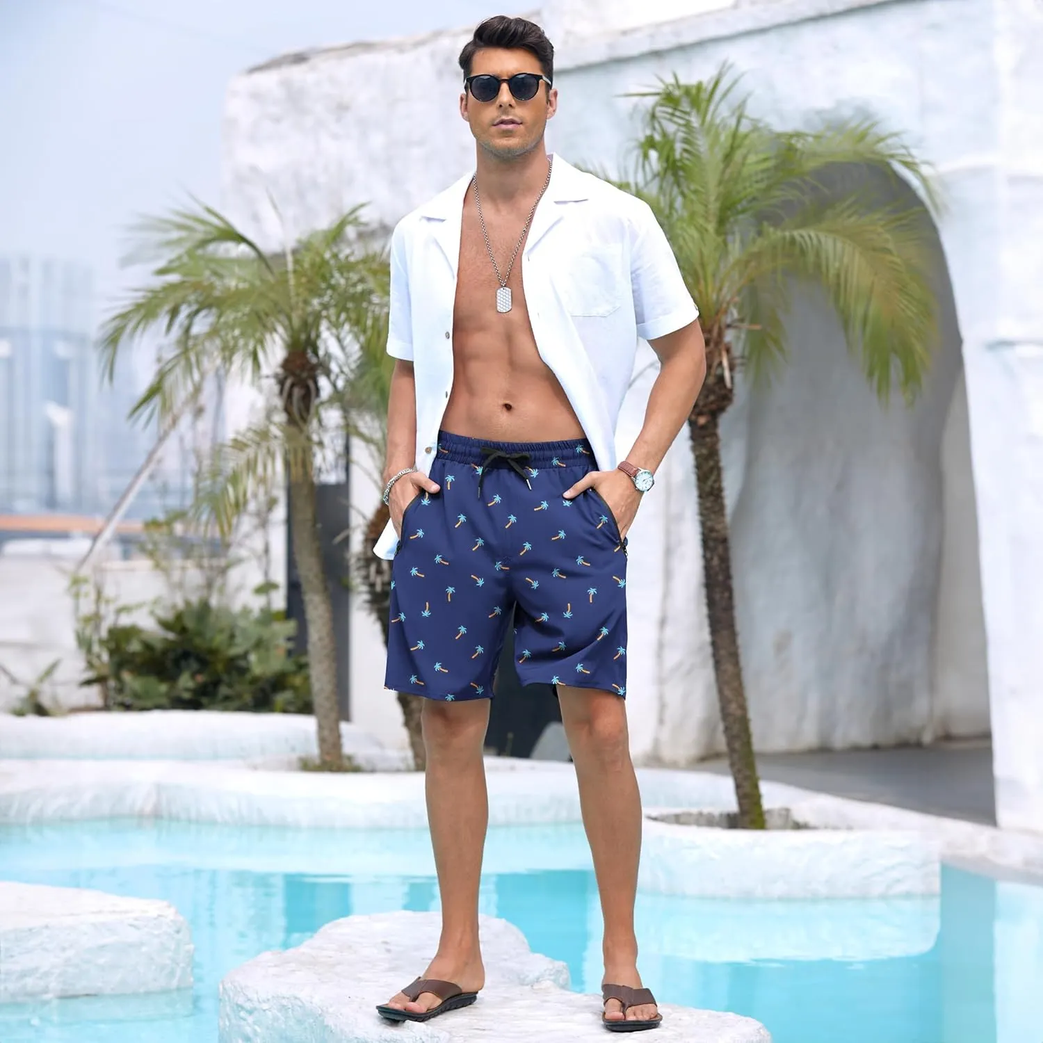 Adisputent Mens Swim Trunks with Compression Liner Quick Dry Swimsuit with Zipper Pockets Bathing Suit Beach Swim Shorts