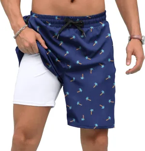 Adisputent Mens Swim Trunks with Compression Liner Quick Dry Swimsuit with Zipper Pockets Bathing Suit Beach Swim Shorts