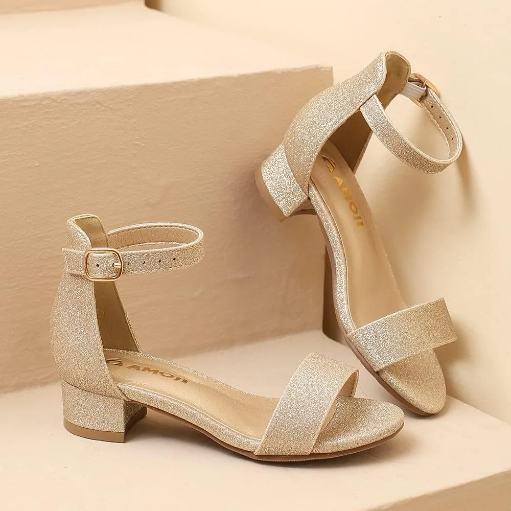 Amoji Girls High Heels Kid Ankle Strap Dress Shoes Wedding Party for Little Kid Big Kid 412