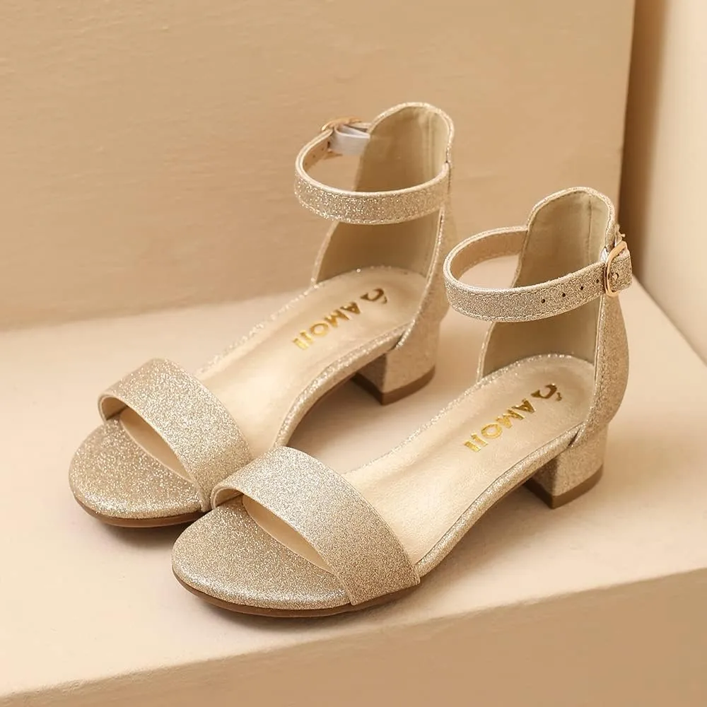 Amoji Girls High Heels Kid Ankle Strap Dress Shoes Wedding Party for Little Kid Big Kid 412