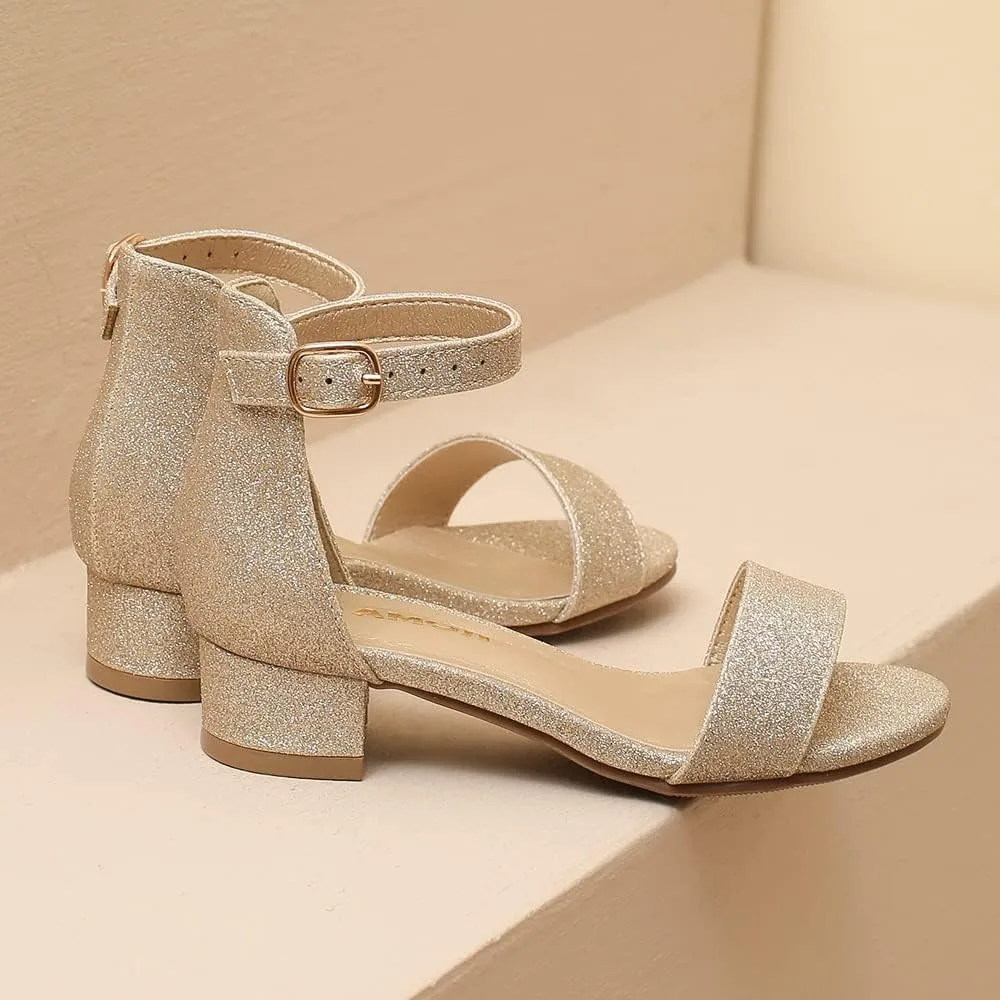 Amoji Girls High Heels Kid Ankle Strap Dress Shoes Wedding Party for Little Kid Big Kid 412
