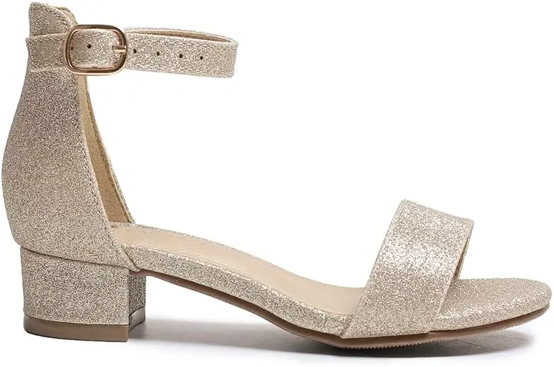 Amoji Girls High Heels Kid Ankle Strap Dress Shoes Wedding Party for Little Kid Big Kid 412