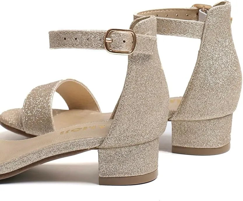 Amoji Girls High Heels Kid Ankle Strap Dress Shoes Wedding Party for Little Kid Big Kid 412