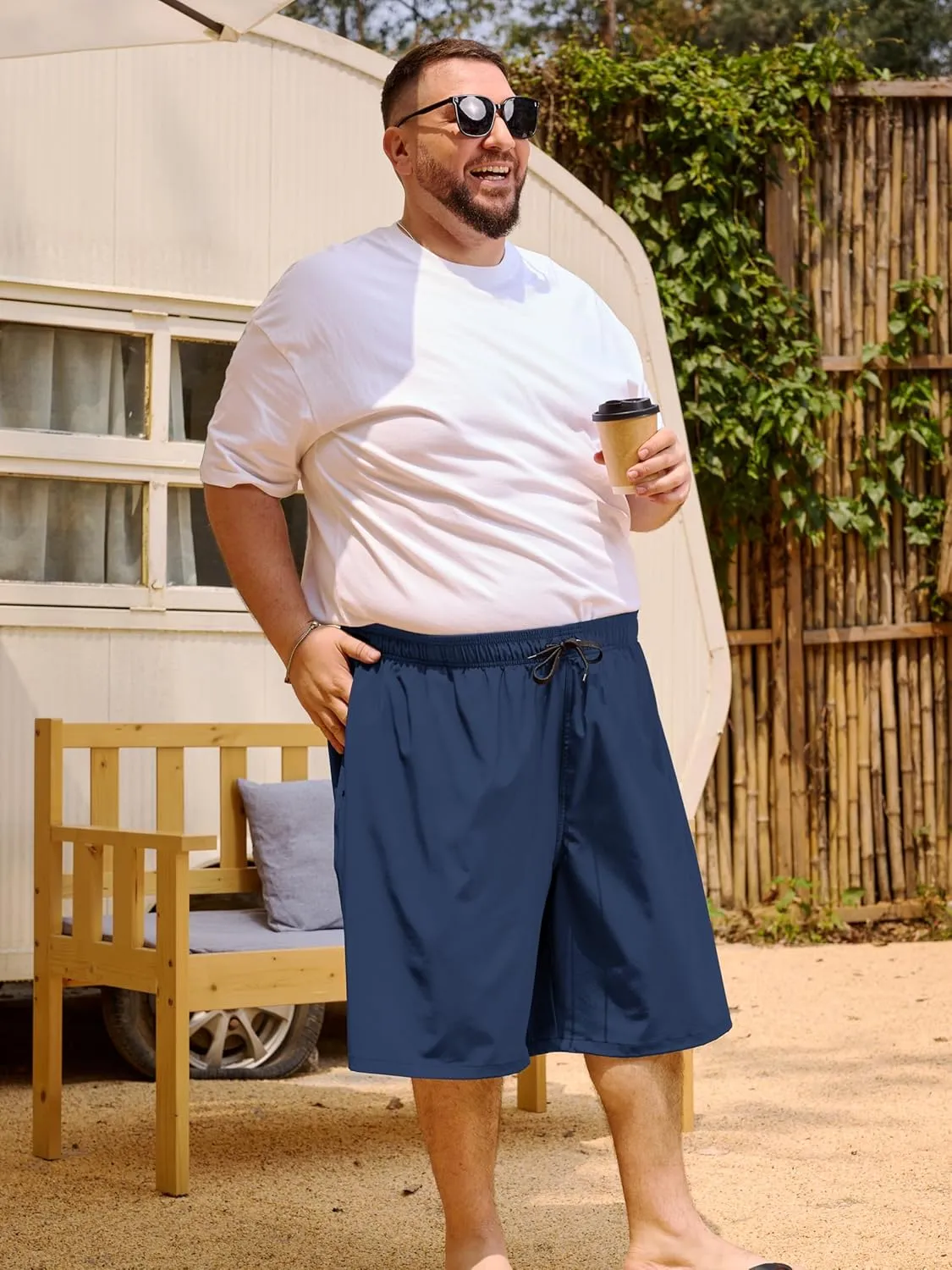 Arcweg Men's Big and Tall Swim Trunks Plus Size Swimsuit for Men with Compression Liner & Zipper Pocket