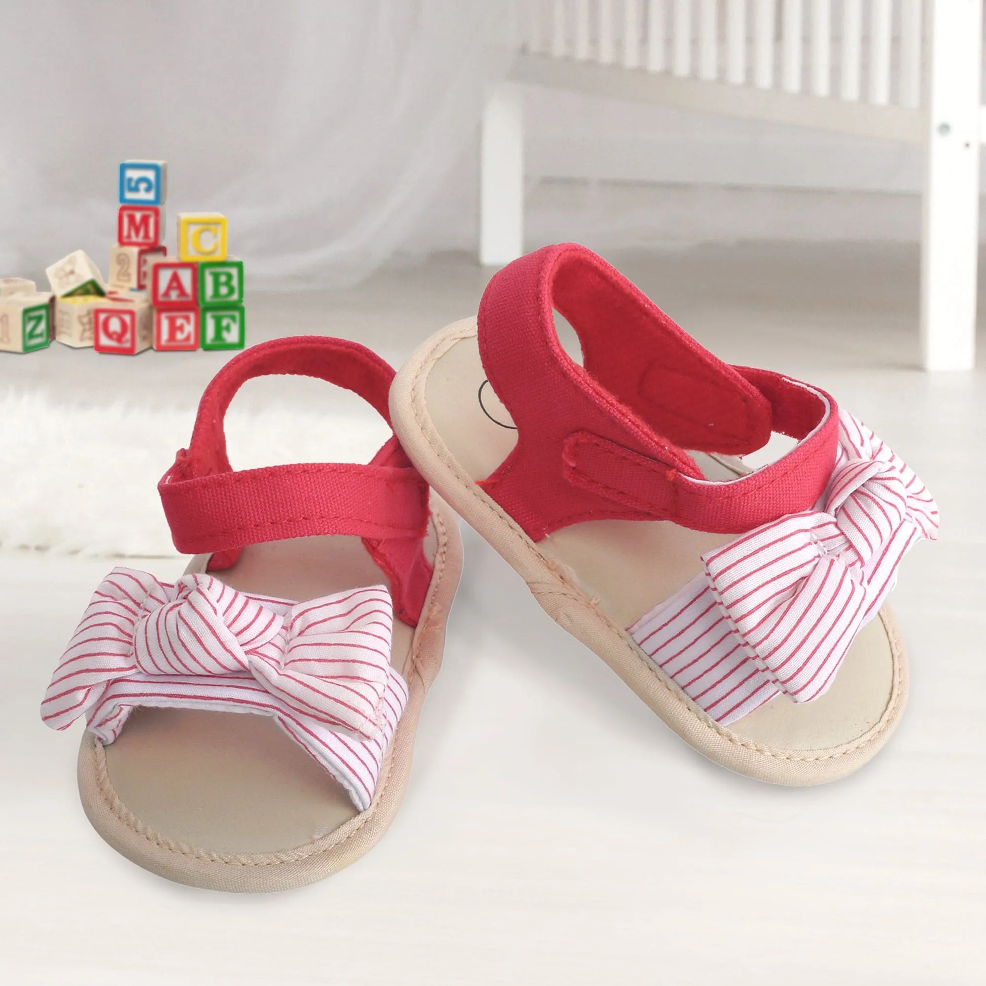 Baby Moo Striped Red Booties