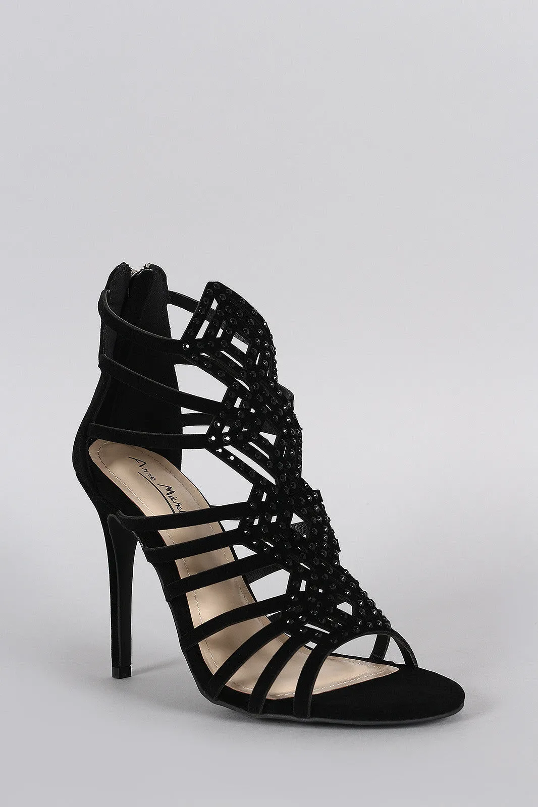 Brina - Suede Strappy Rhinestone Stiletto Heel