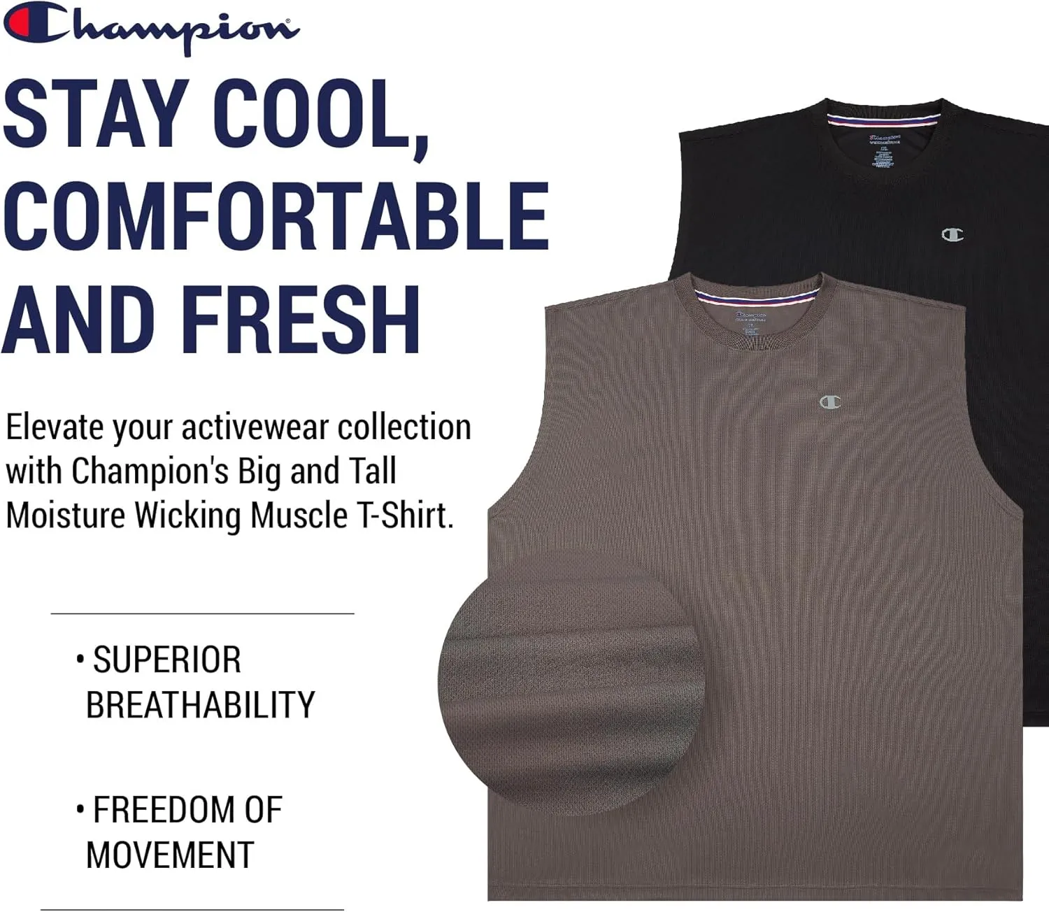 Champion Big and Tall Sleeveless Shirt for Men ?C 2 Pack Performance Muscle Shirt