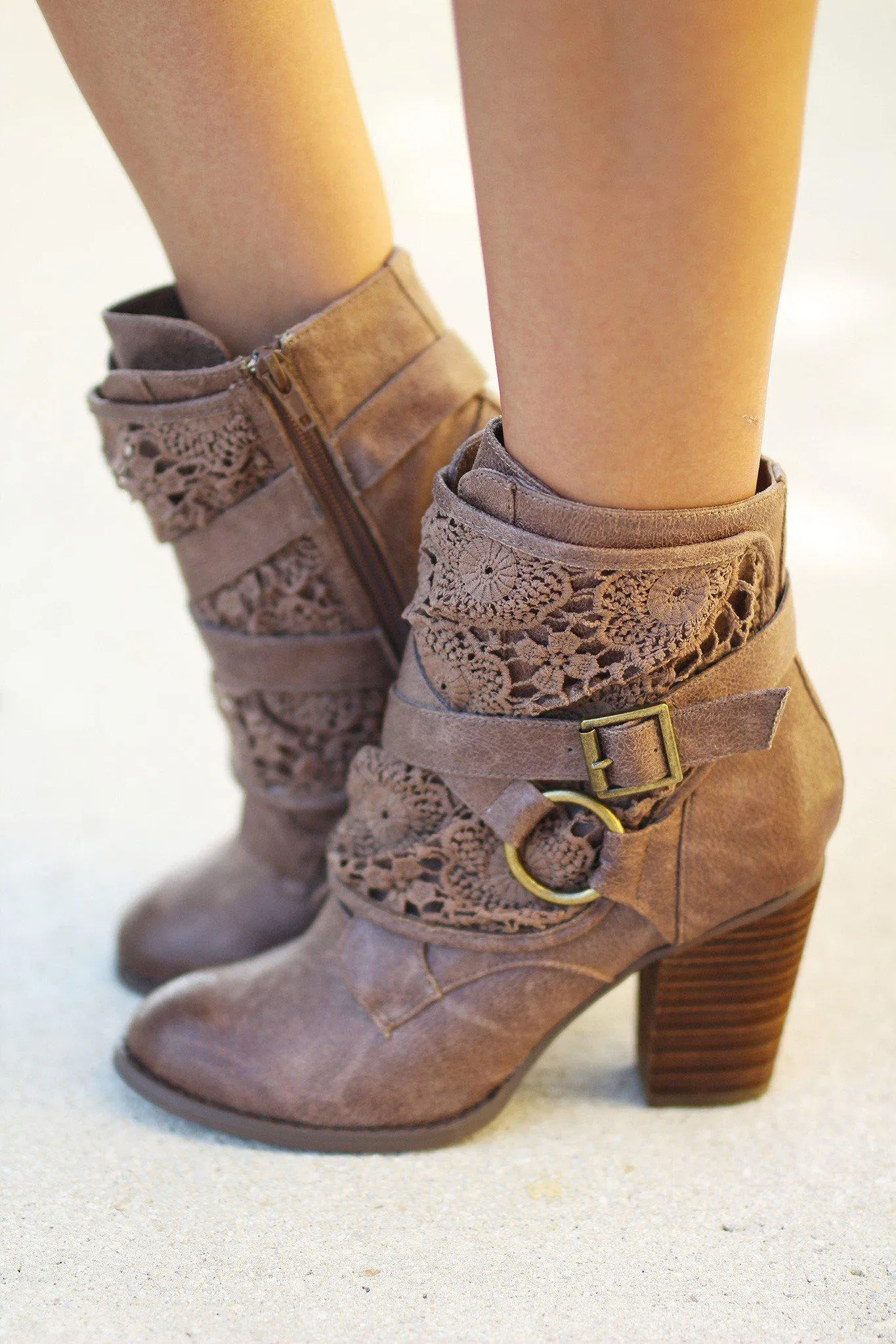 Crunch Time Taupe Booties
