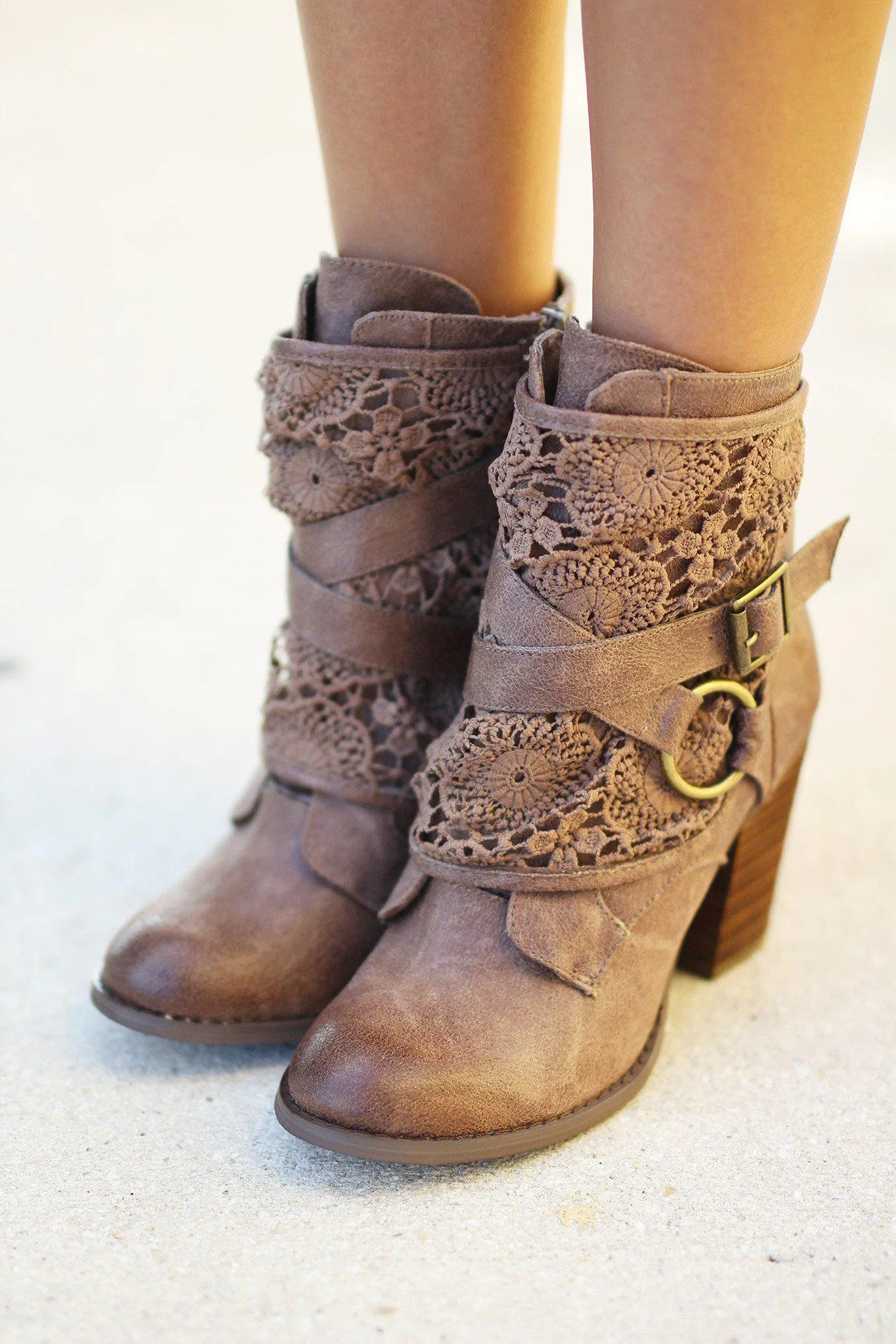 Crunch Time Taupe Booties