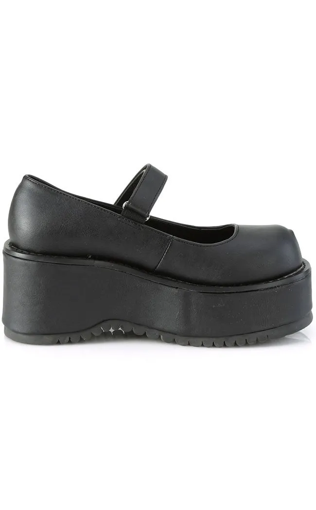 DOLLIE-01 Chunky Matte Black Mary Janes
