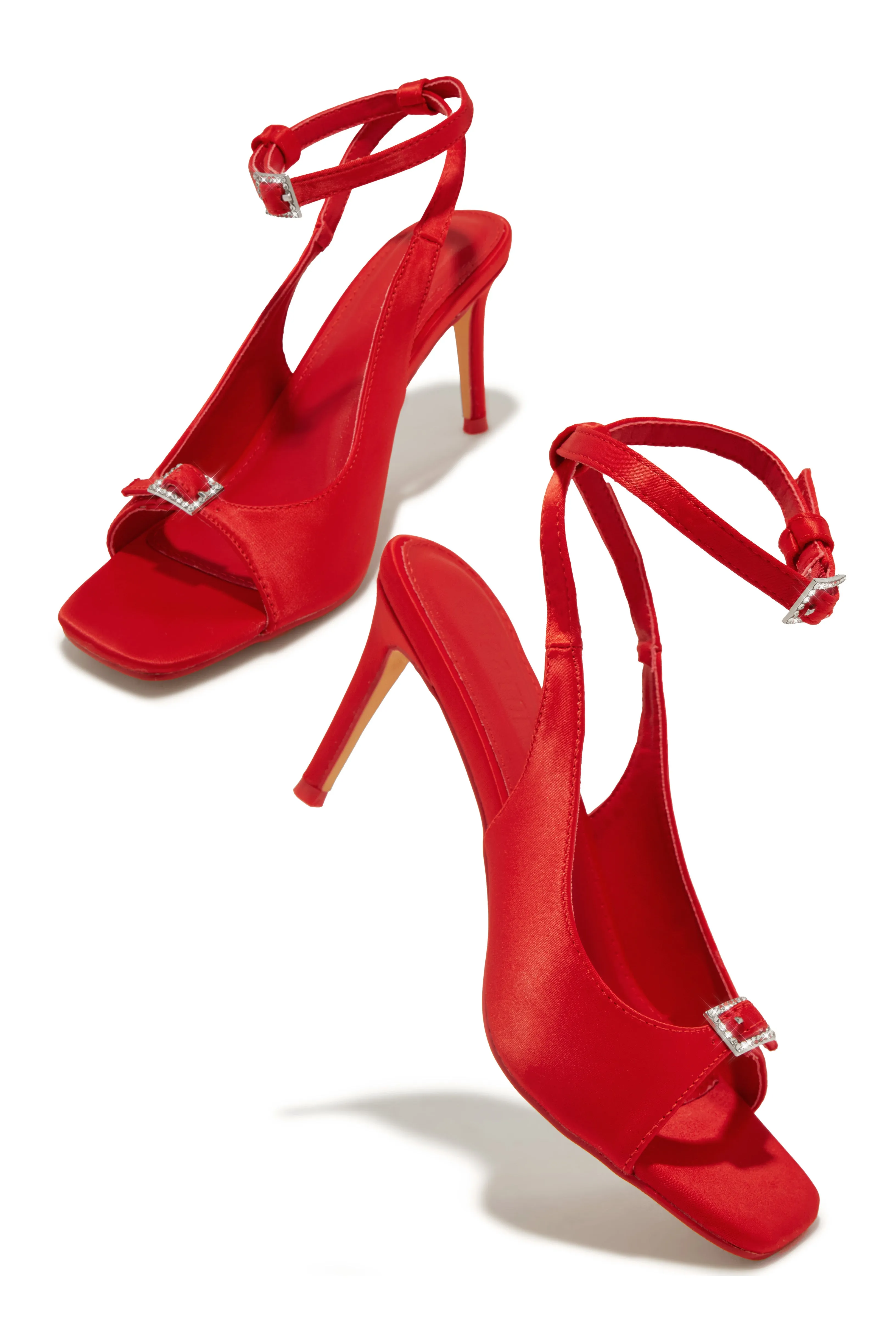 Ella Peep Toe Single Sole Heels - Red