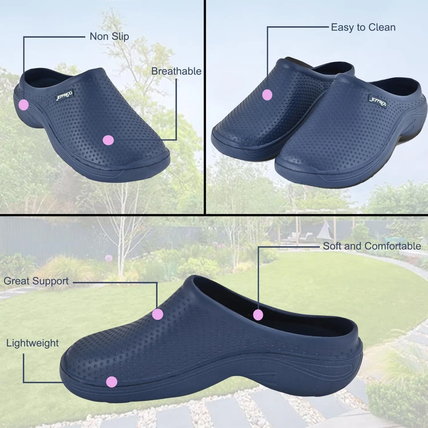 JEFFRICO Breathable Clogs for Women - Lightweight Slip-On Garden, Nursing & Work Shoes with Arch Support - Work Clogs Comfortable EVA Footwear