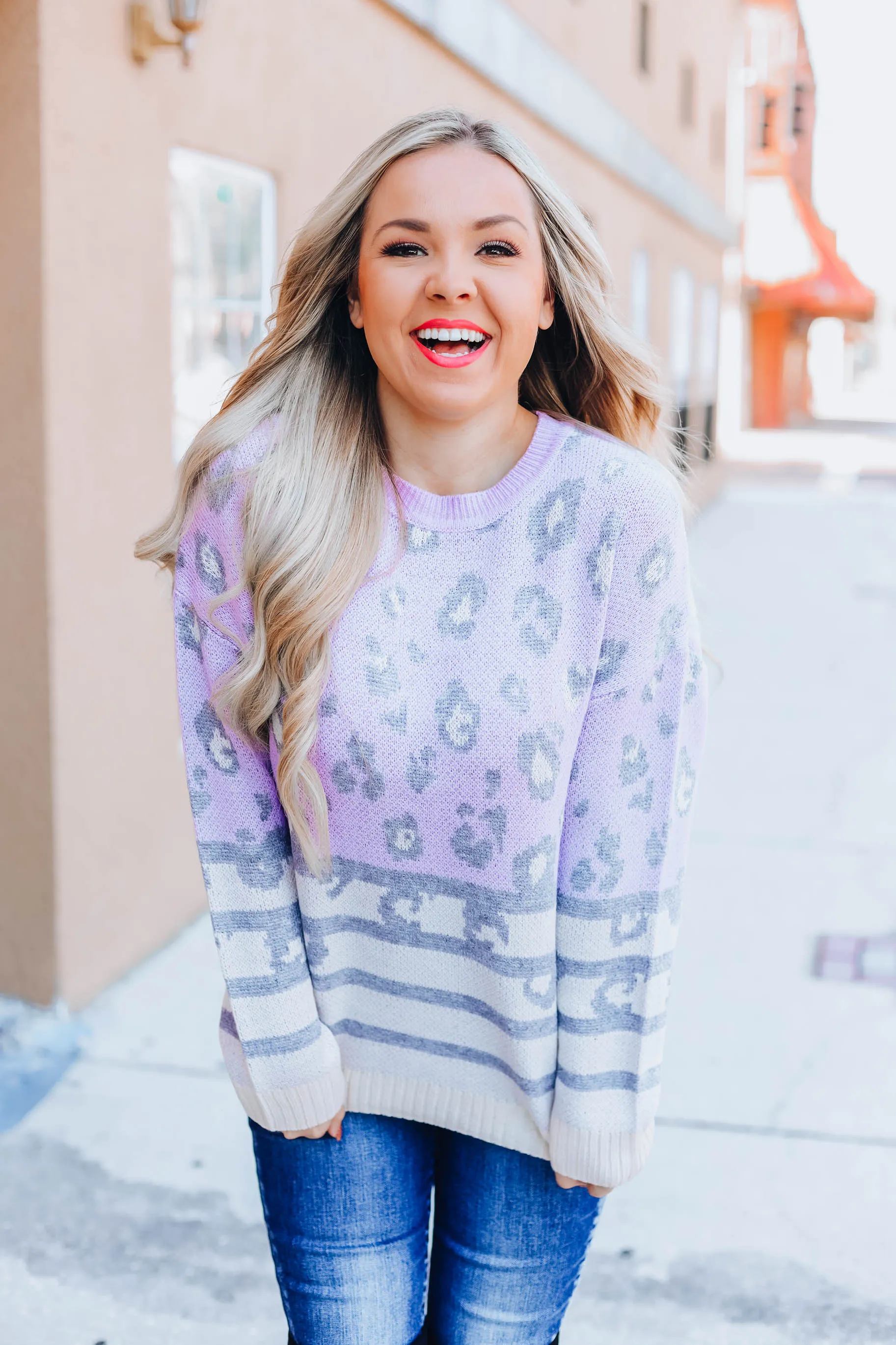 Lavender Leopard Colorblock Sweater