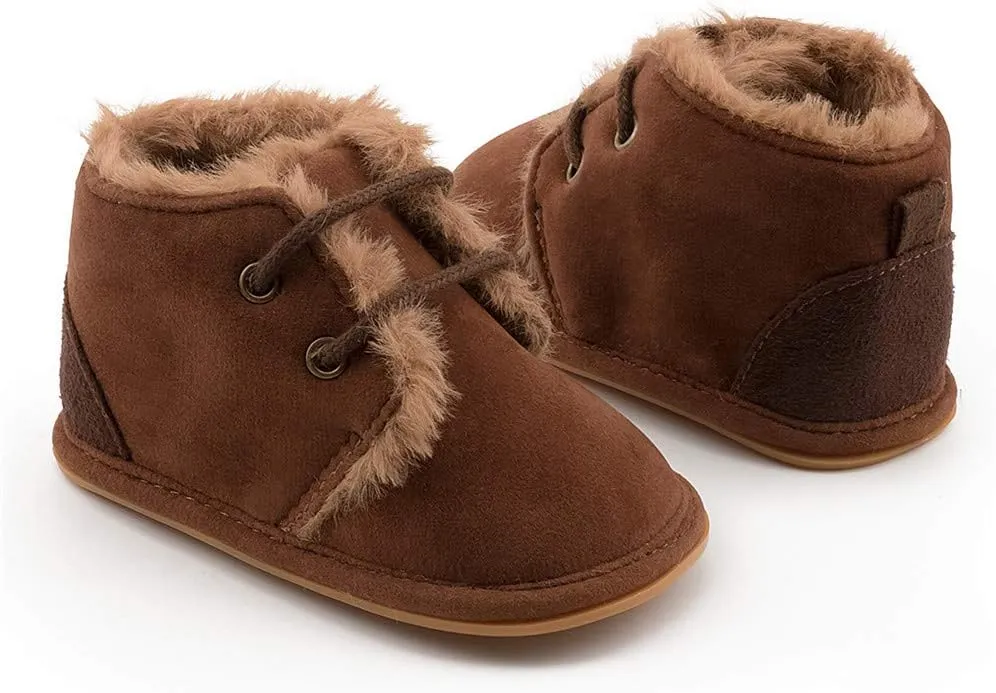 Meckior Baby Booties Newborn Infant Unisex Baby Girls Boys Velvet Rubber Anit-Slip Sole Shoes Toddler Fleece Cozy Winter Warm Prewalker Boots