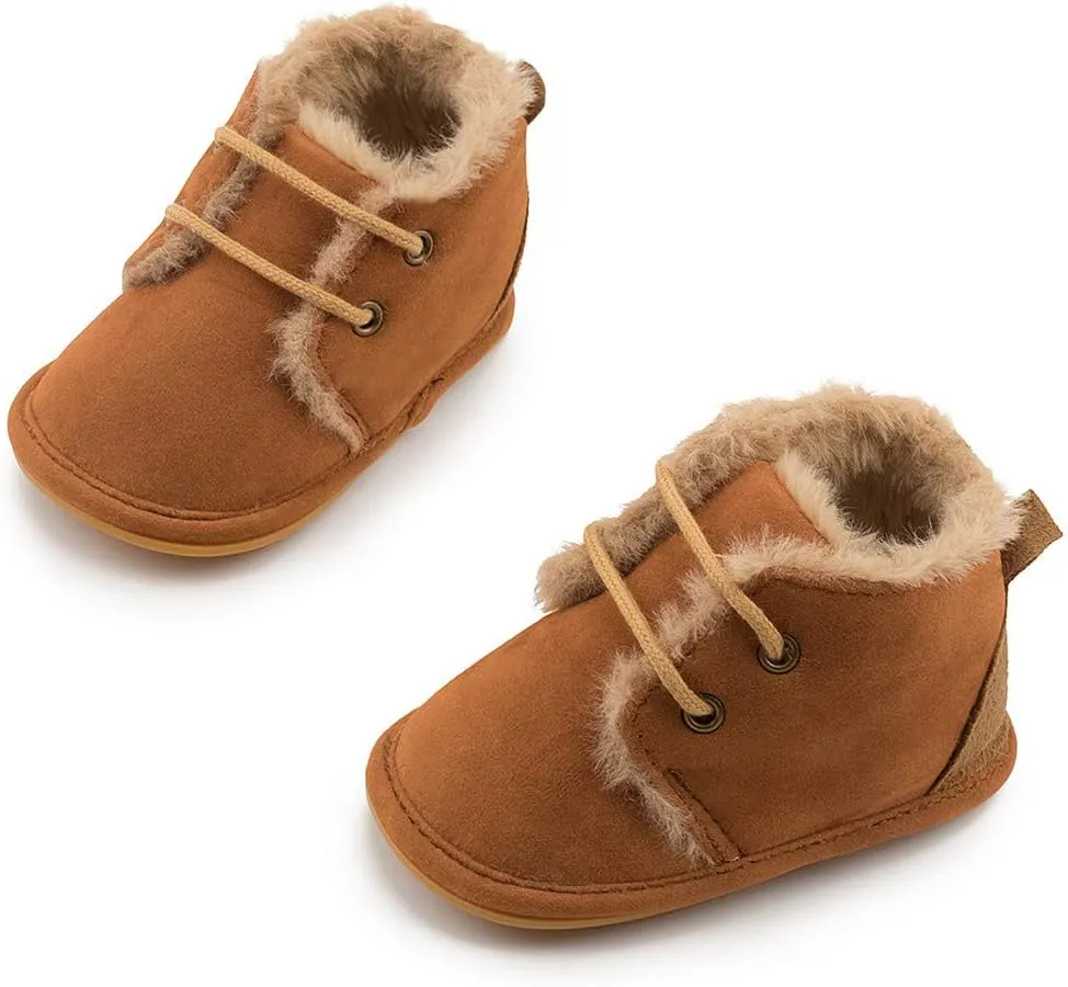 Meckior Baby Booties Newborn Infant Unisex Baby Girls Boys Velvet Rubber Anit-Slip Sole Shoes Toddler Fleece Cozy Winter Warm Prewalker Boots