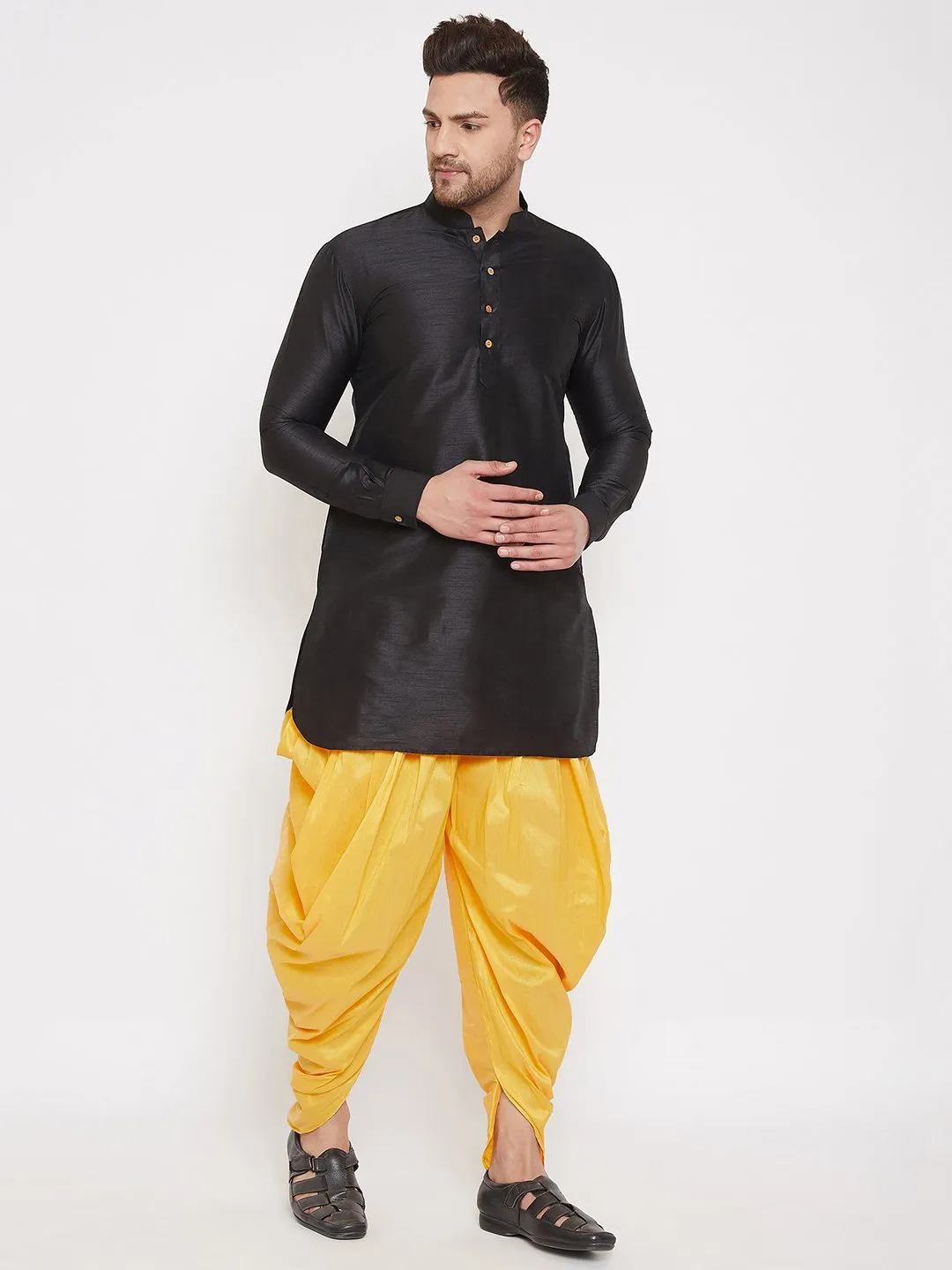 Men's Yellow Cowl Dhoti - Vastramay