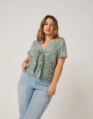 Plus Size Tied Floral Top