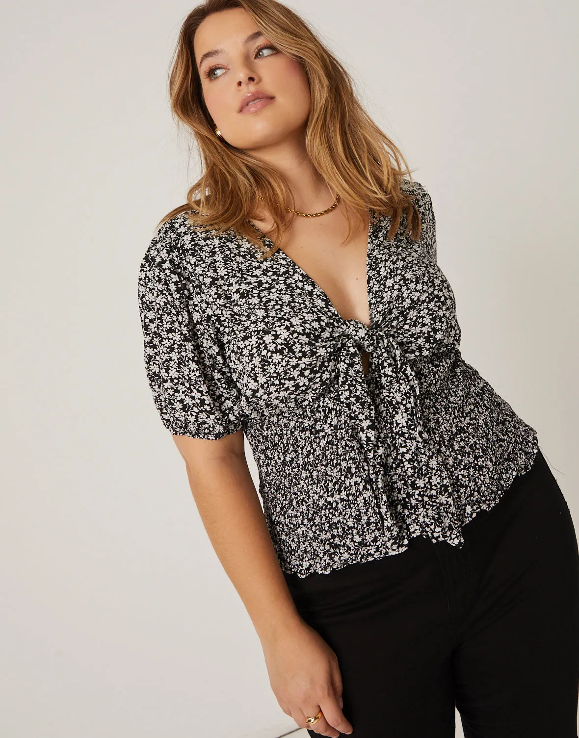Plus Size Tied Floral Top