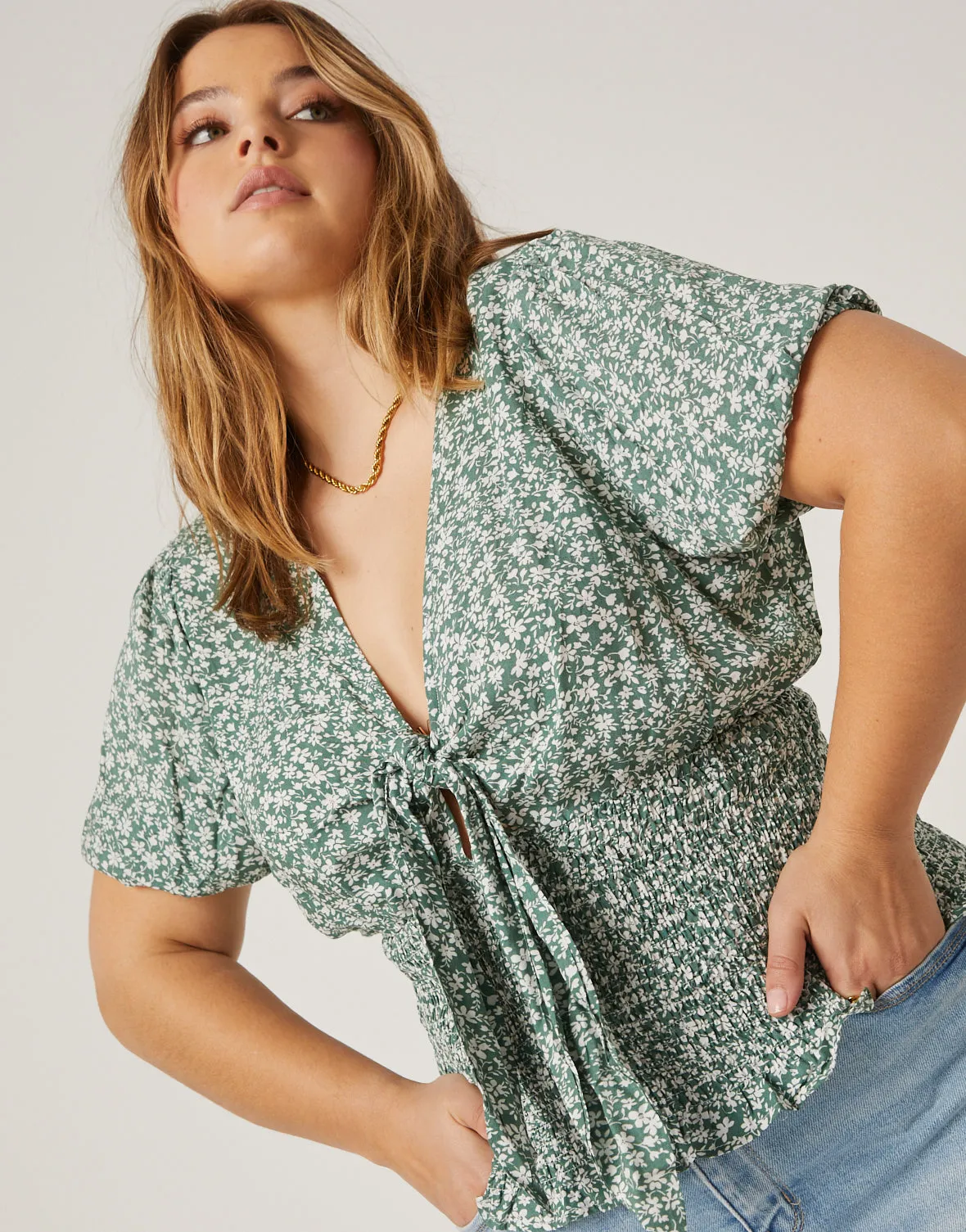 Plus Size Tied Floral Top
