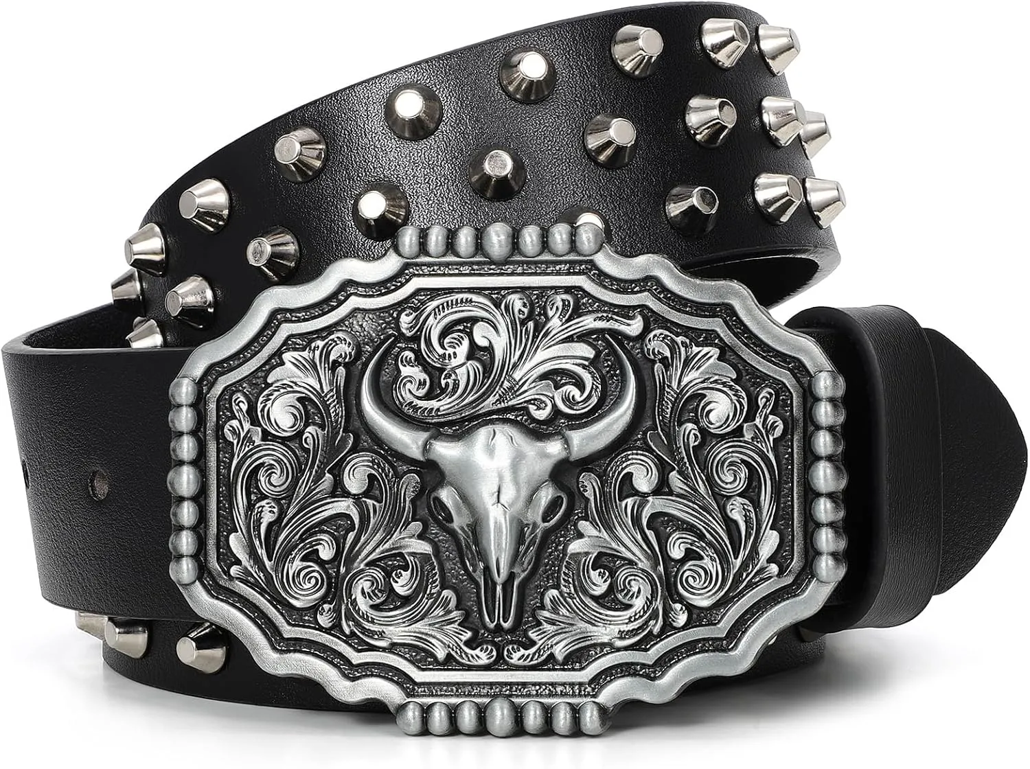 Punk & Cowboy Belts for Men & Women, PU Leather Western Punk Rock Belt with Western Bull Buckle