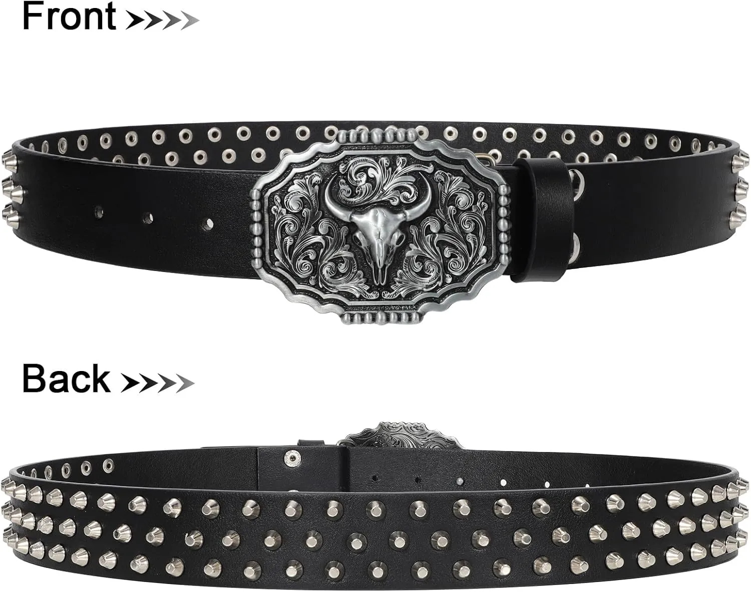 Punk & Cowboy Belts for Men & Women, PU Leather Western Punk Rock Belt with Western Bull Buckle