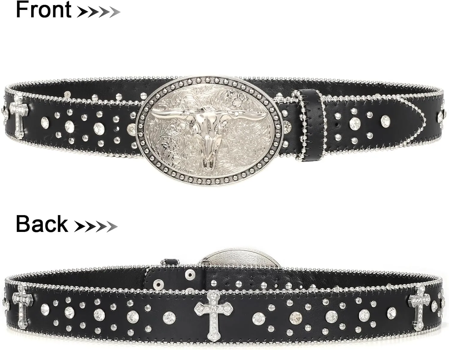 Punk & Cowboy Belts for Men & Women, PU Leather Western Punk Rock Belt with Western Bull Buckle