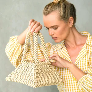 Pyramid Beaded Tote Bag in Nude Beige - Handmade, Eco-friendly and Fair Trade