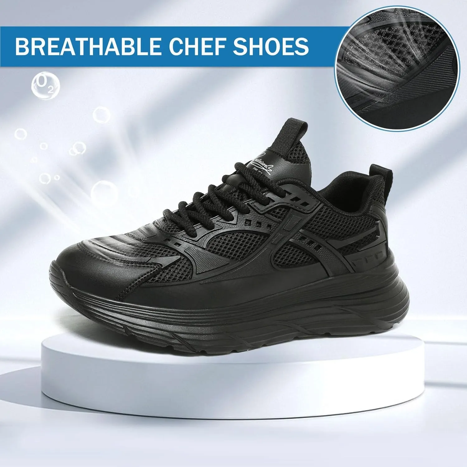 Qiucdzi Non Slip Work Shoes for Men Food Service Oil Resistant Sneakers Lightweight Chef Comfortable Walking Shoes for Restaurant Breathable Work & Safety Footwear