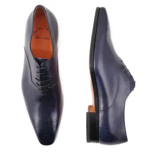 Santoni Medallion-Tip Oxford in Navy Blue