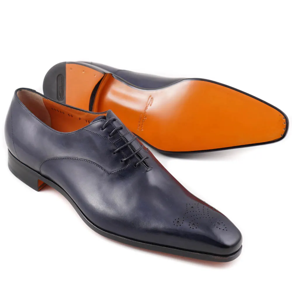 Santoni Medallion-Tip Oxford in Navy Blue