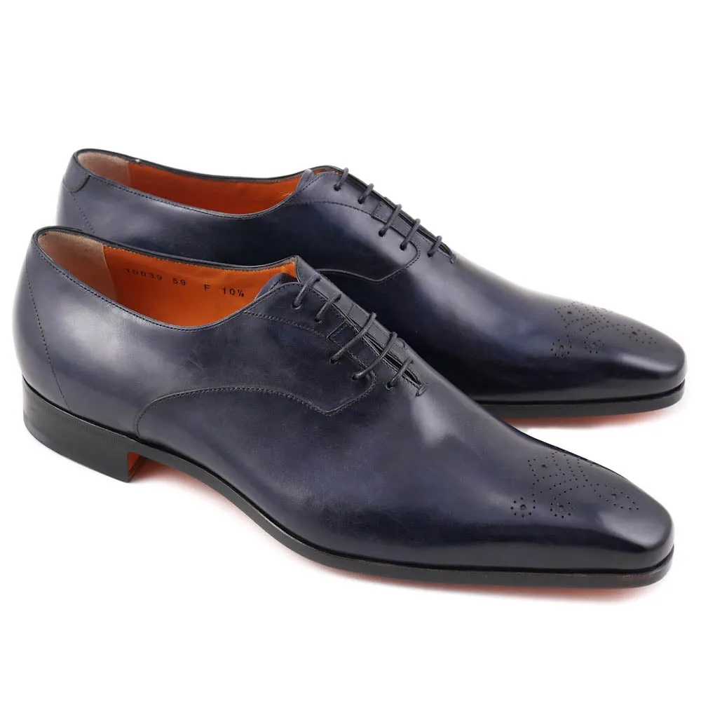 Santoni Medallion-Tip Oxford in Navy Blue