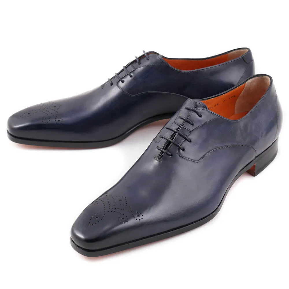 Santoni Medallion-Tip Oxford in Navy Blue