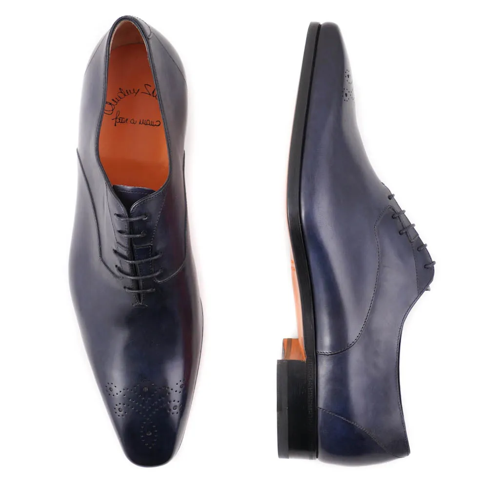 Santoni Medallion-Tip Oxford in Navy Blue