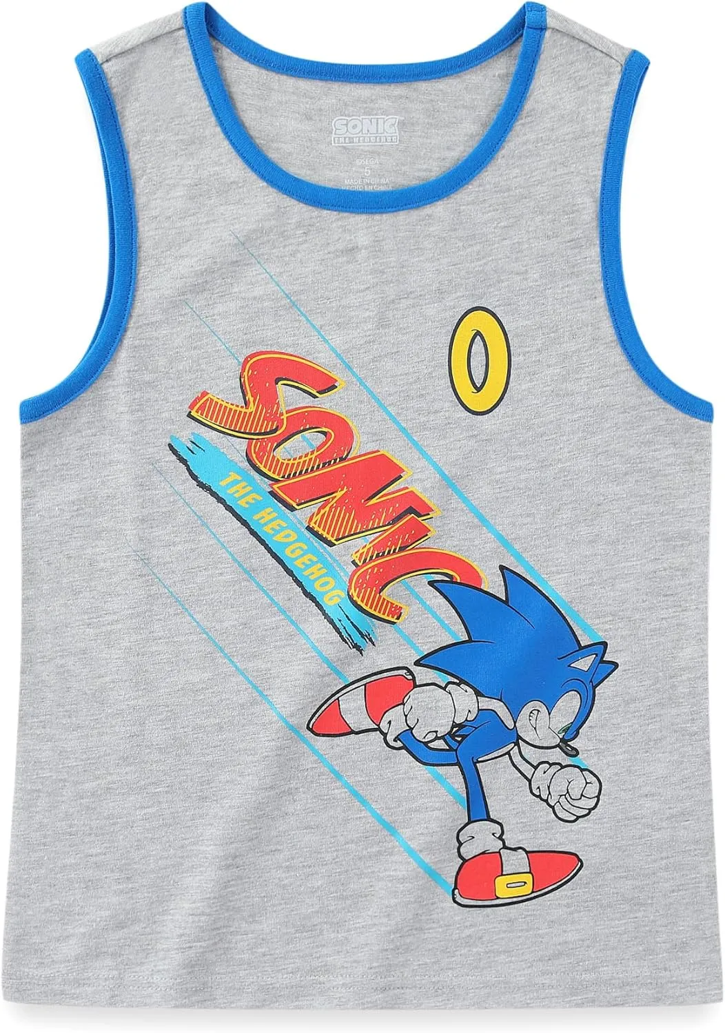 SEGA Sonic the Hedgehog Boys 3 Piece Tank Top T-Shirt and Short Set for Big Kids