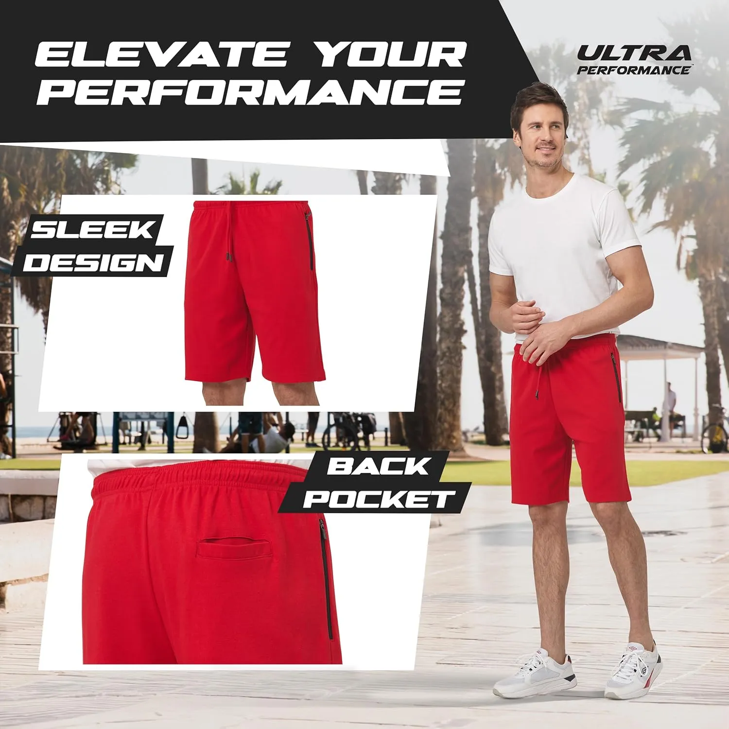Ultra Performance 3 Pack Mens Shorts Casual Men's Athletic Short Workout Gym Shorts for Men with Zipper Pockets, Small - 5X