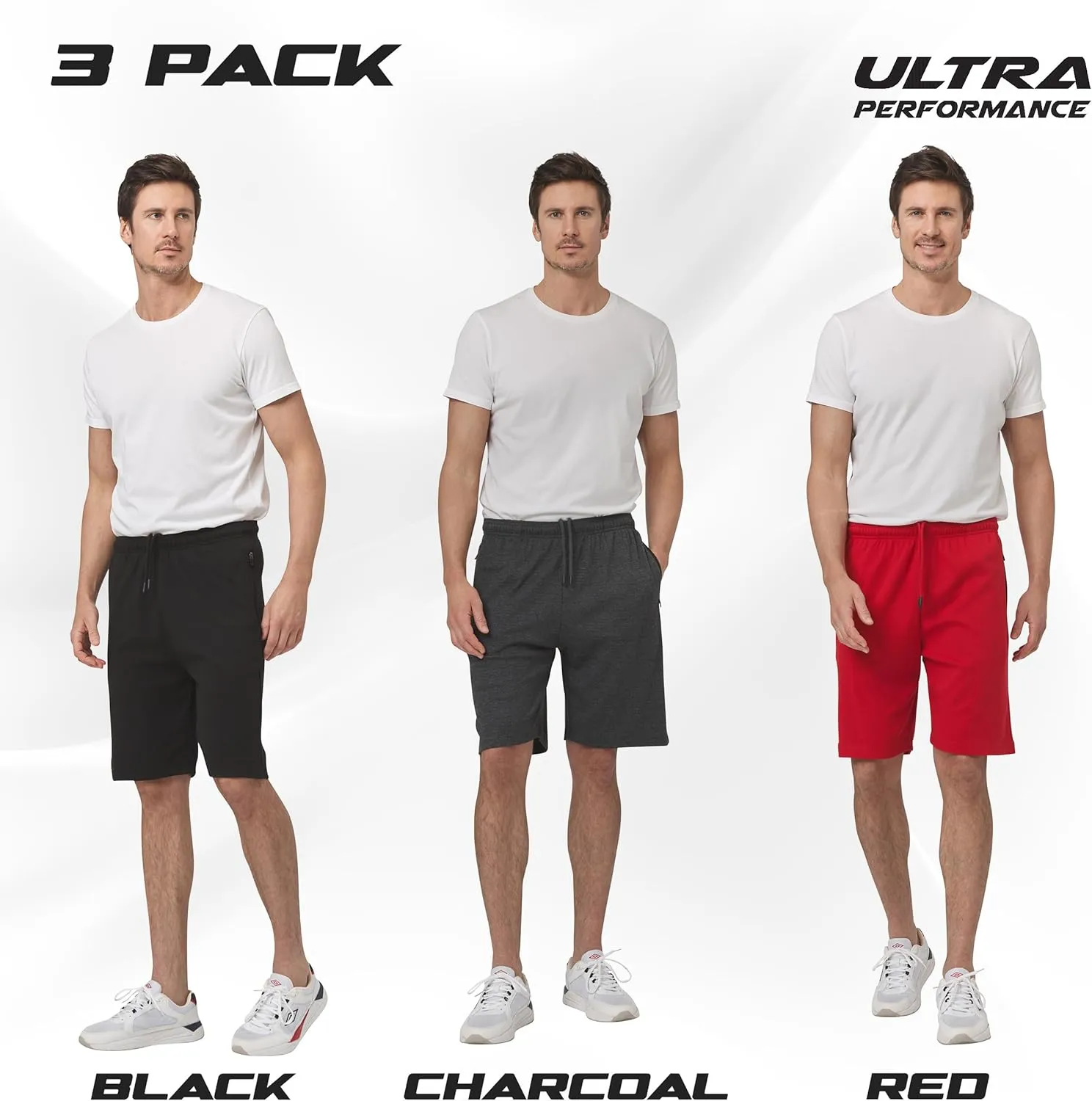 Ultra Performance 3 Pack Mens Shorts Casual Men's Athletic Short Workout Gym Shorts for Men with Zipper Pockets, Small - 5X
