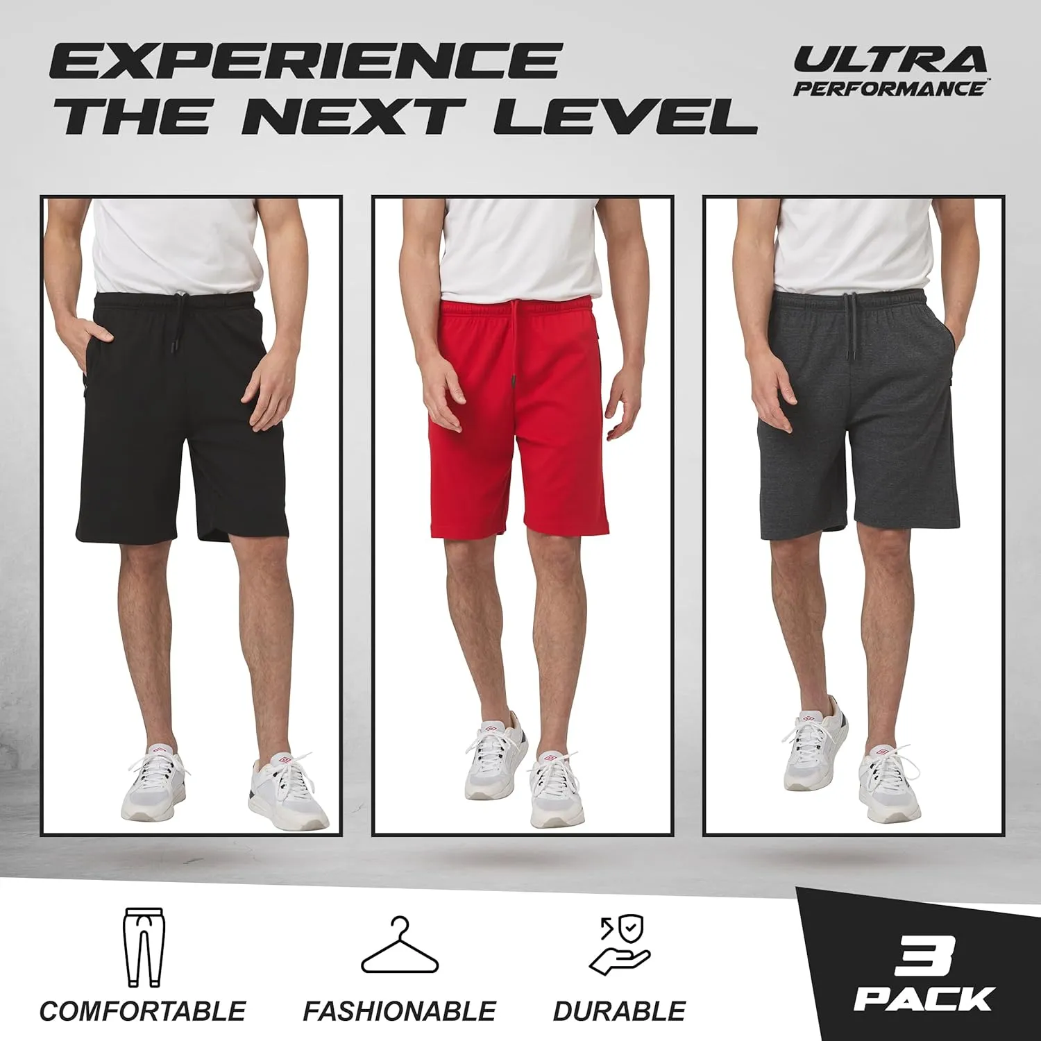 Ultra Performance 3 Pack Mens Shorts Casual Men's Athletic Short Workout Gym Shorts for Men with Zipper Pockets, Small - 5X