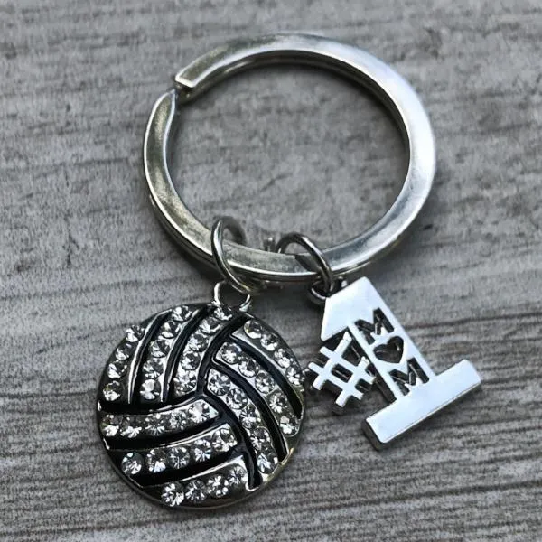 Volleyball Mom Rhinestone Keychain