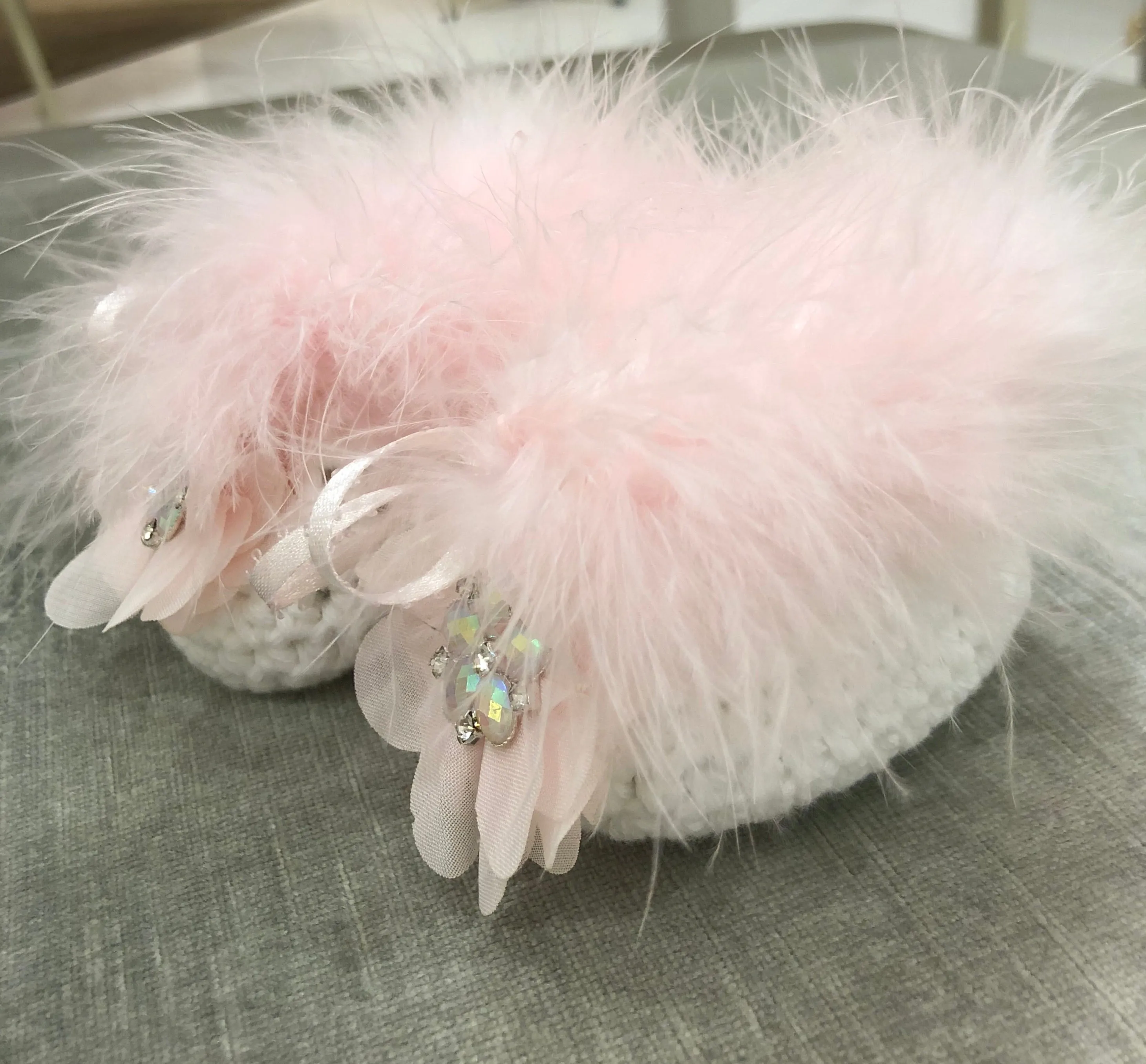 White Chenelle Booties with Marabou